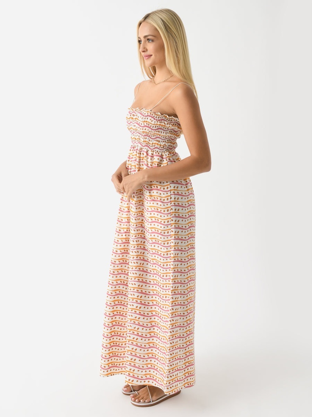 Cala De La Cruz Smocked Cotton Maxi Dress in Binsmulti